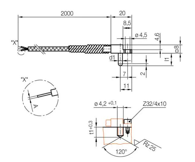 타입 K/J 온도 센서 나사 타입 열쌍 4x12mm 그리고 4x25mm 3미터